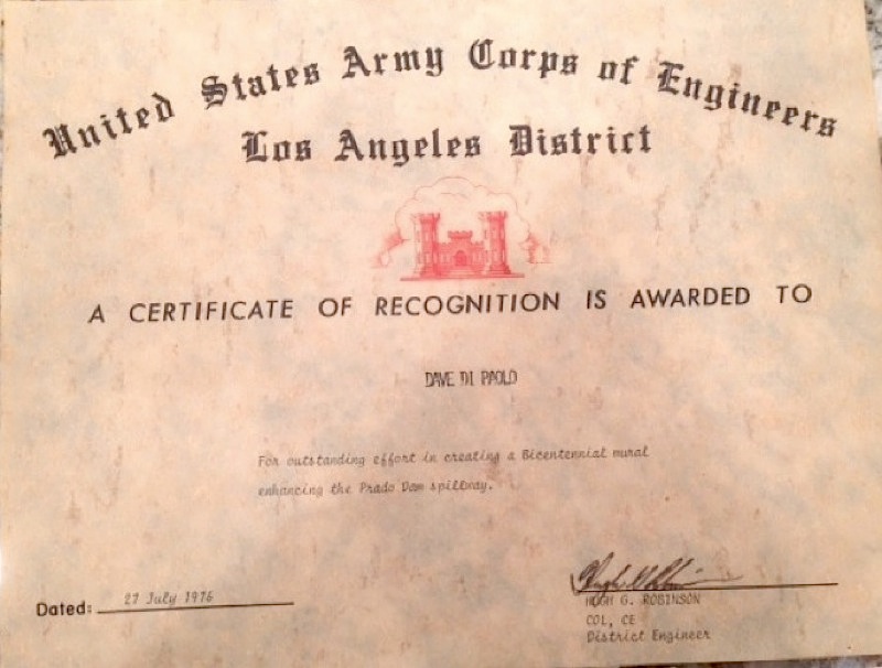 Certificate of Recognition by the Army Corps of Engineers